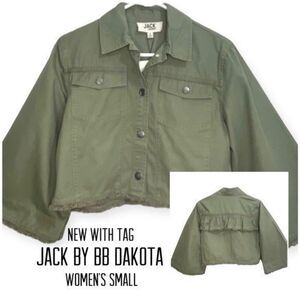 Jack by BB Dakota size small Light Olive Crop Jacket ruffle button front 46B7